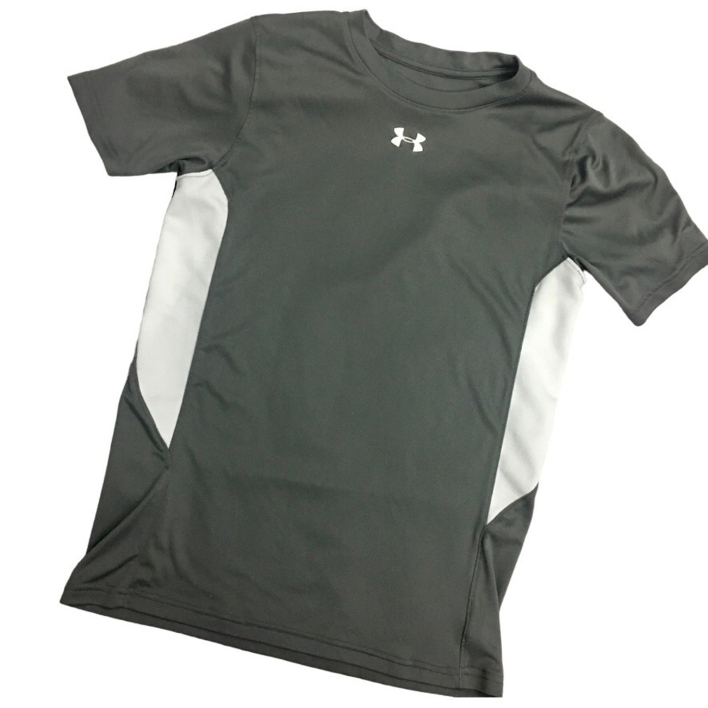 Under Armour Boys Size Large Loose Shirt HeatGear Dri-Fit Gray White
